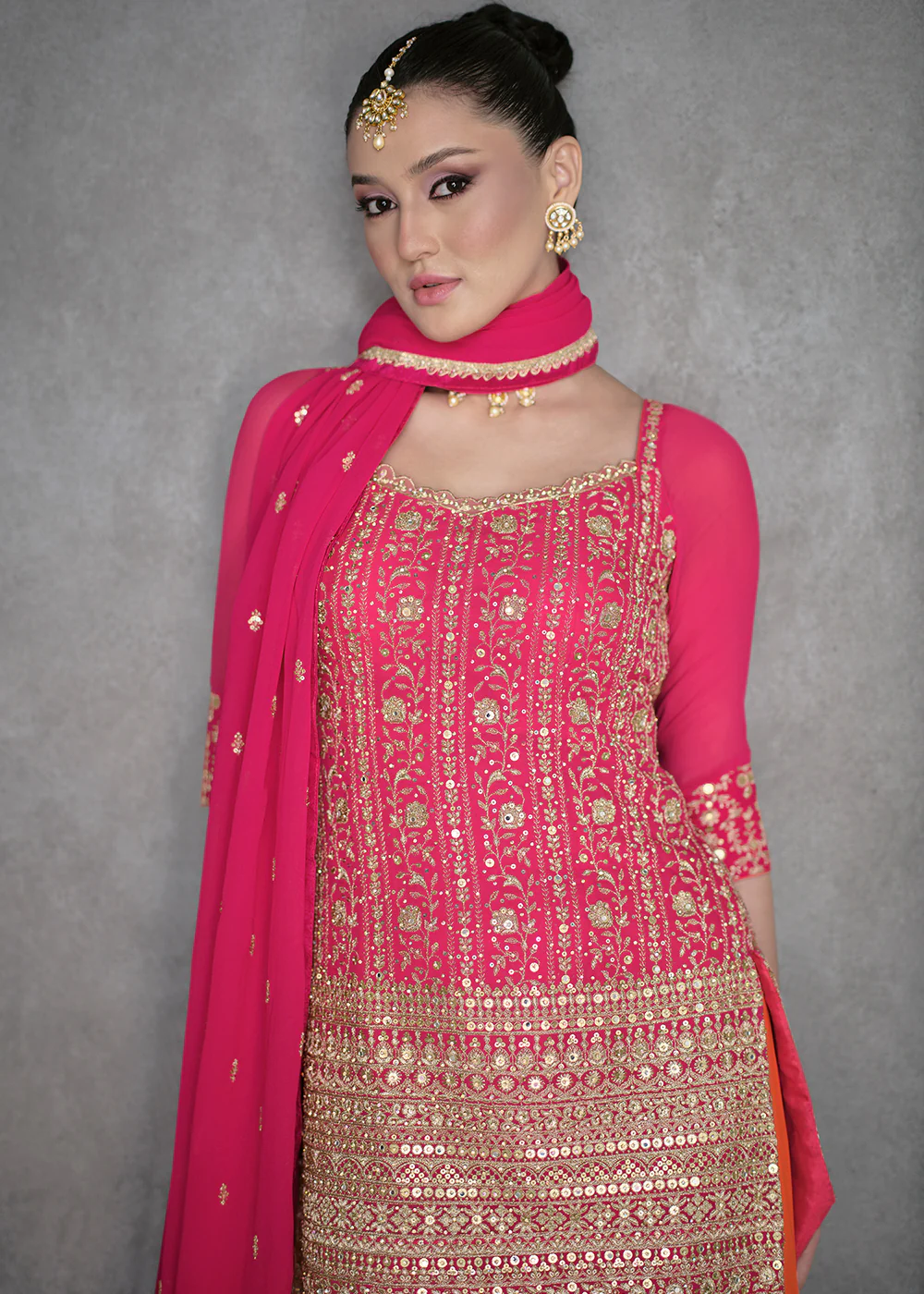 Rani Pink Designer Style Wedding Wear Sharara Suit - Image 2
