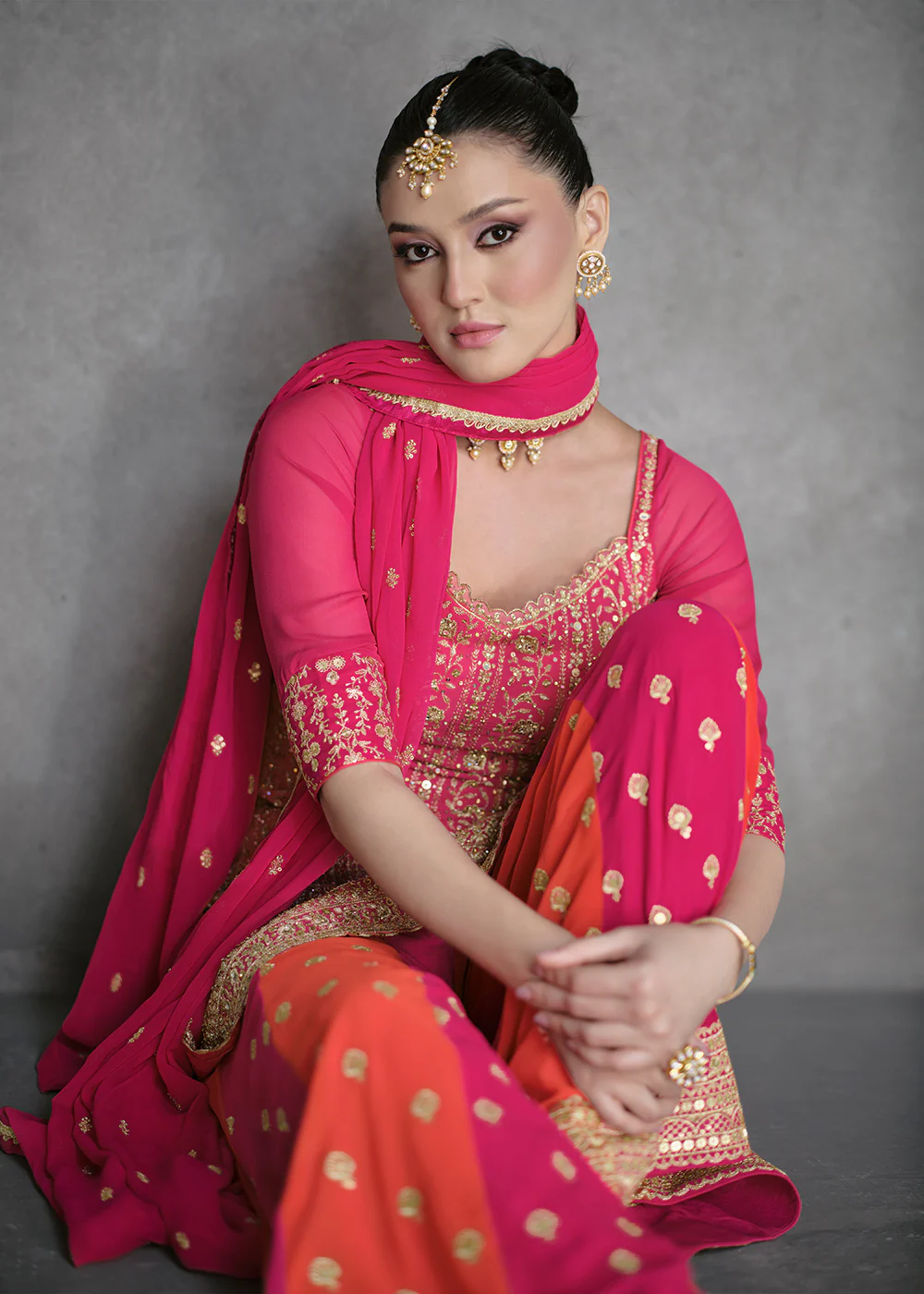 Rani Pink Designer Style Wedding Wear Sharara Suit - Image 4