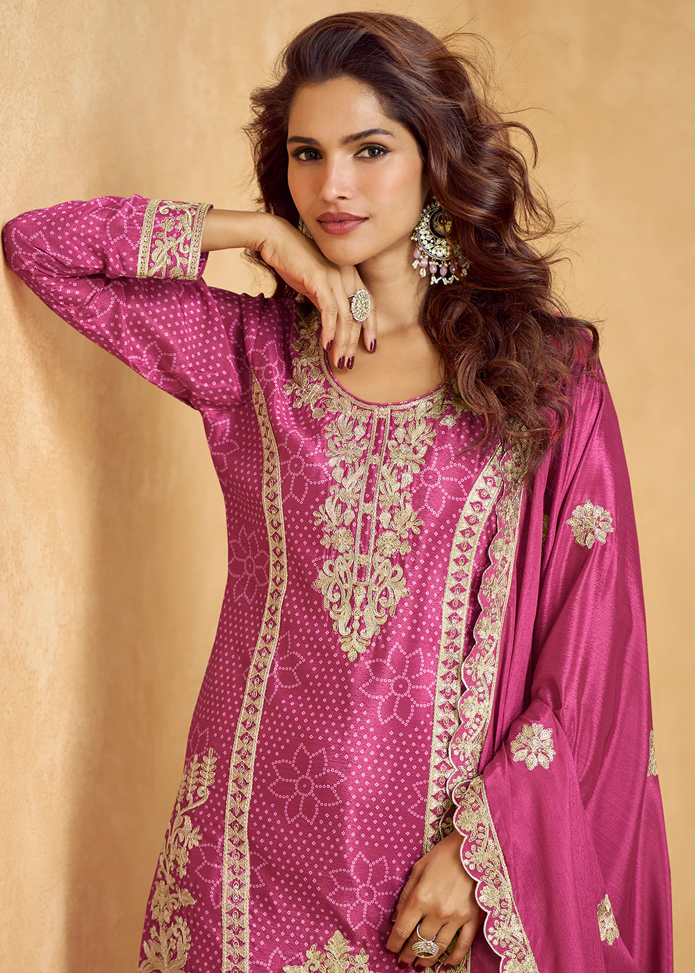 Rani Pink Embroidered Palazzo Dress for Festival & Wedding - Image 2
