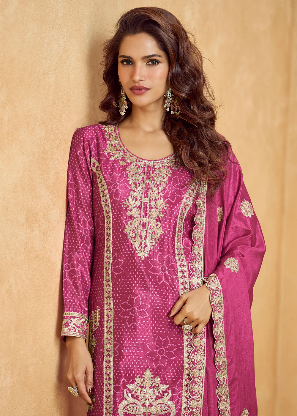 Rani Pink Embroidered Palazzo Dress for Festival & Wedding - Image 4