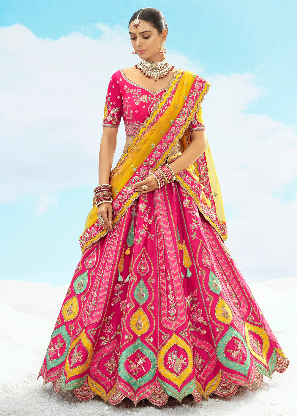 Rani Pink Fancy Silk Heavy Embroidered Bridal Lehenga Choli