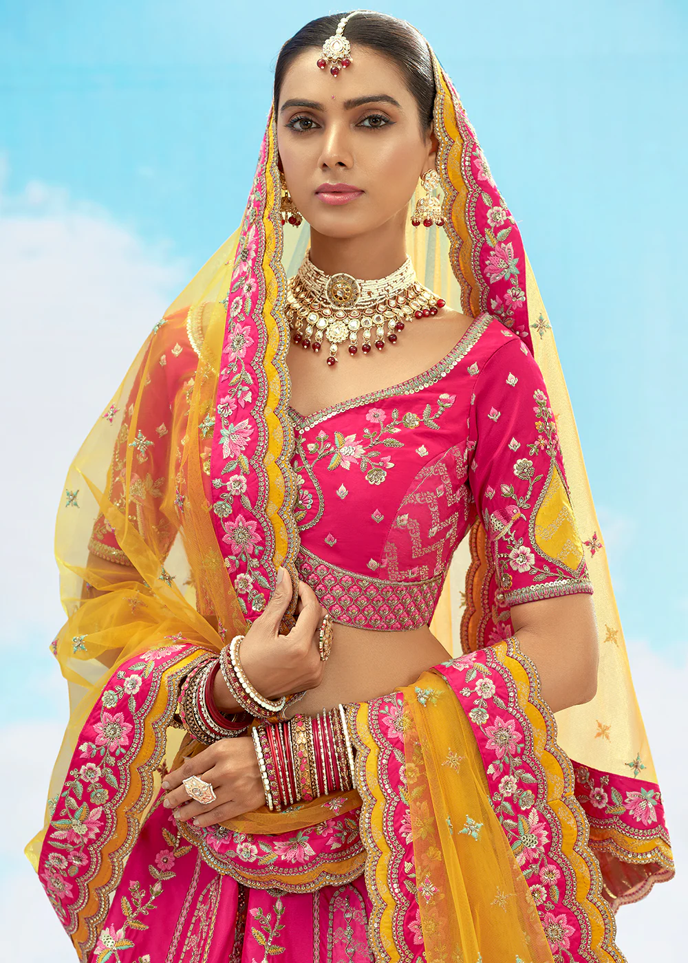 Rani Pink Fancy Silk Heavy Embroidered Bridal Lehenga Choli - Image 2