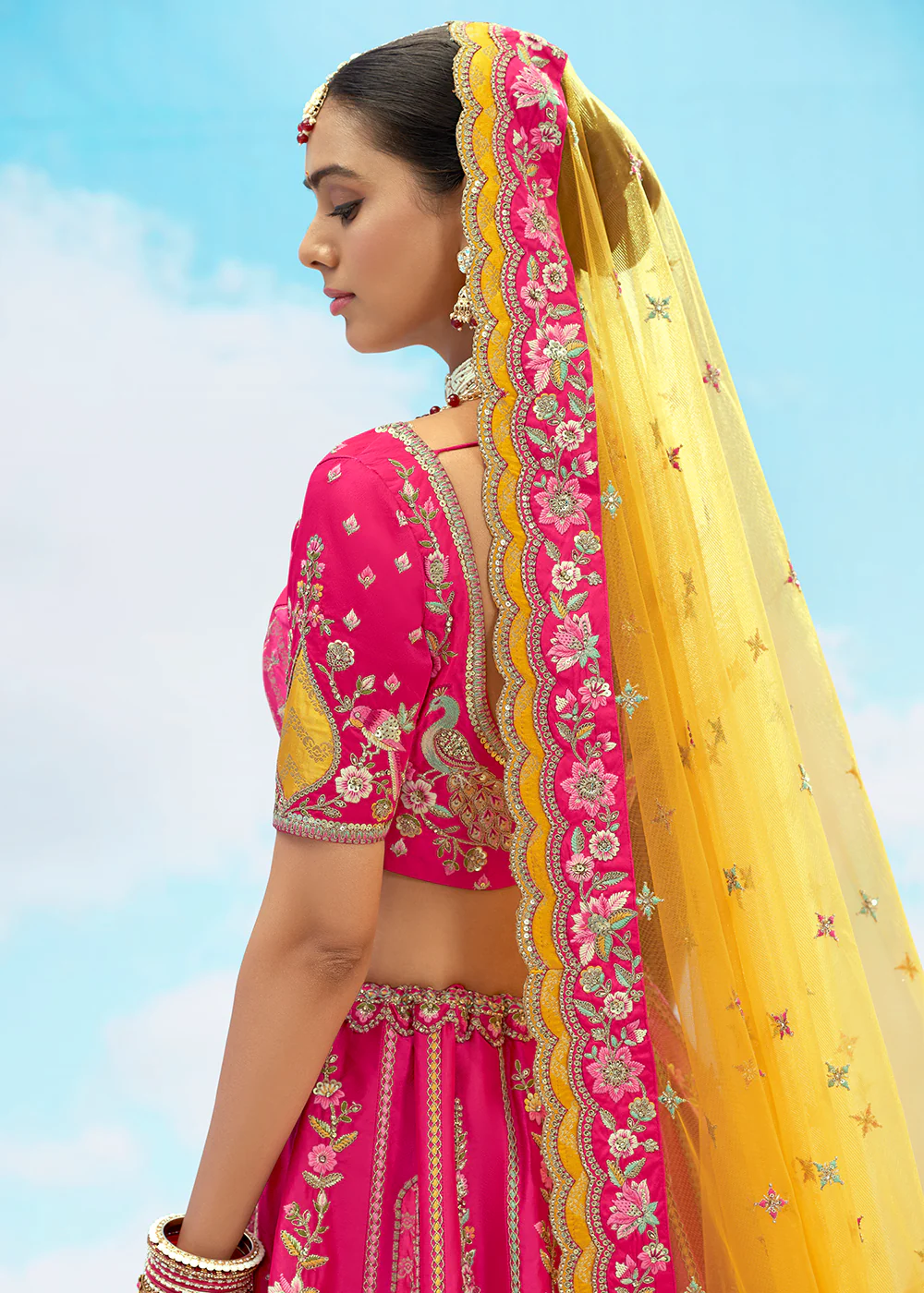 Rani Pink Fancy Silk Heavy Embroidered Bridal Lehenga Choli - Image 3