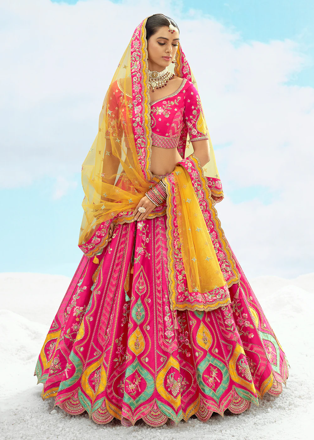 Rani Pink Fancy Silk Heavy Embroidered Bridal Lehenga Choli - Image 4