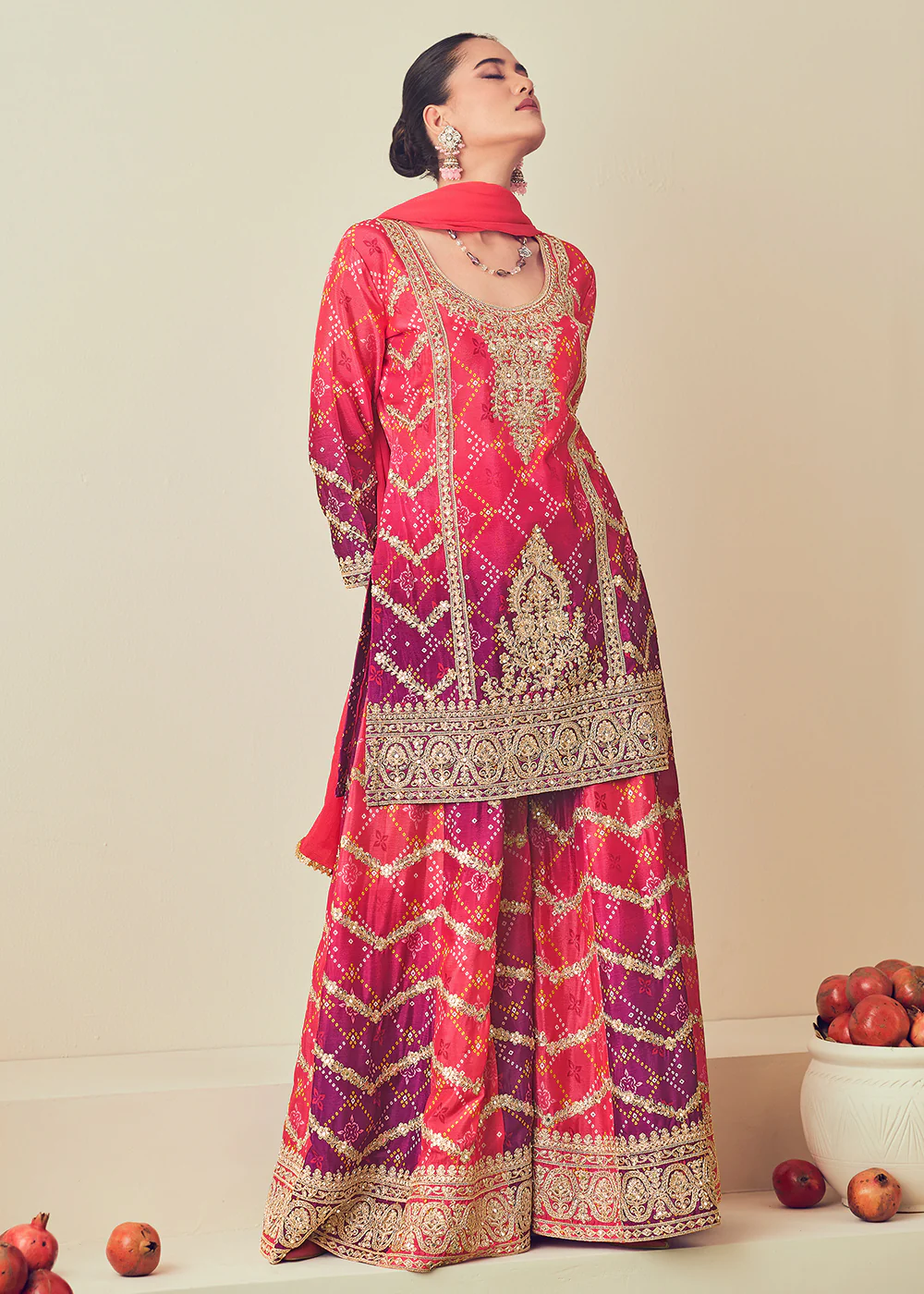 Rani Pink Heavy Embroidered Designer Palazzo Dress