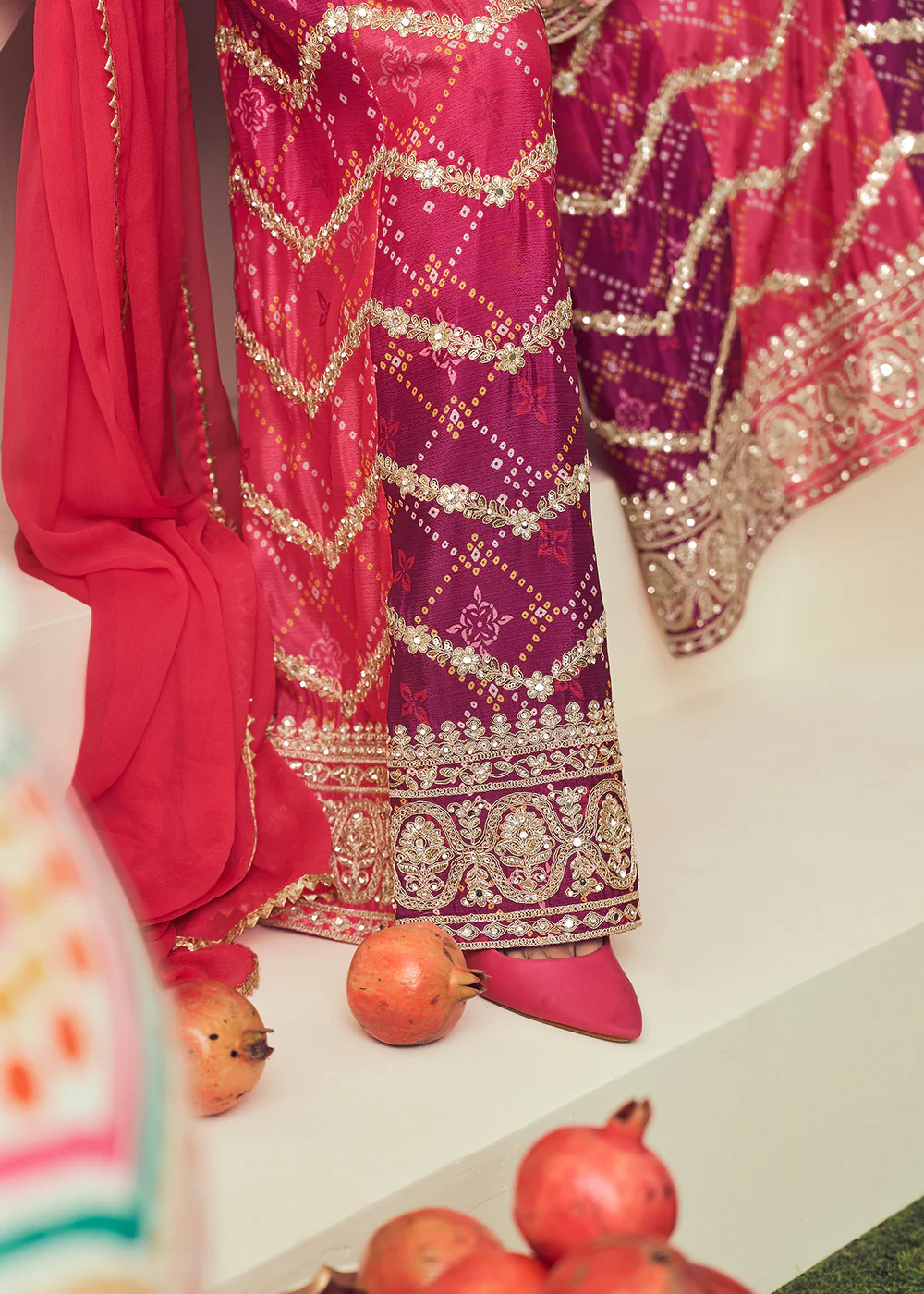 Rani Pink Heavy Embroidered Designer Palazzo Dress - Image 3