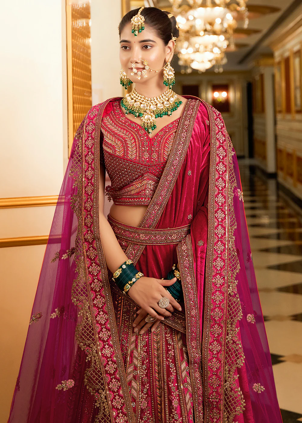 Rani Pink Lycra Velvet Embroidered Designer Lehenga Choli - Image 2