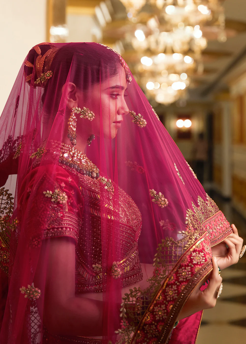 Rani Pink Lycra Velvet Embroidered Designer Lehenga Choli - Image 6