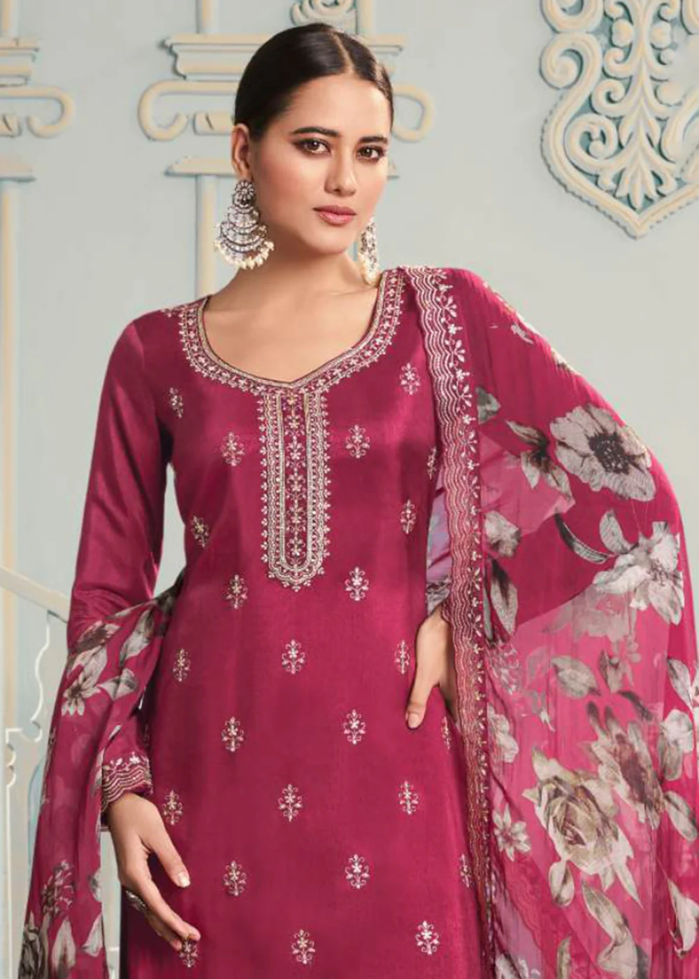 Rani Pink Moonga Silk Embroidered Trendy Salwar Suit - Image 2