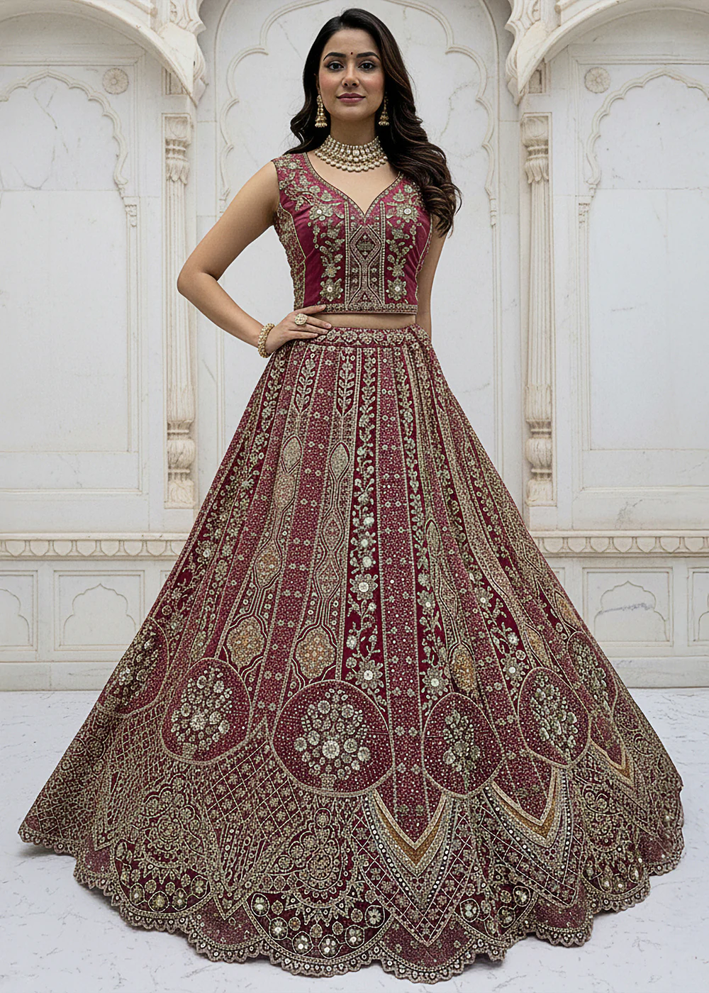 Rani Pink Organza Embroidered Designer Lehenga Set - Image 3