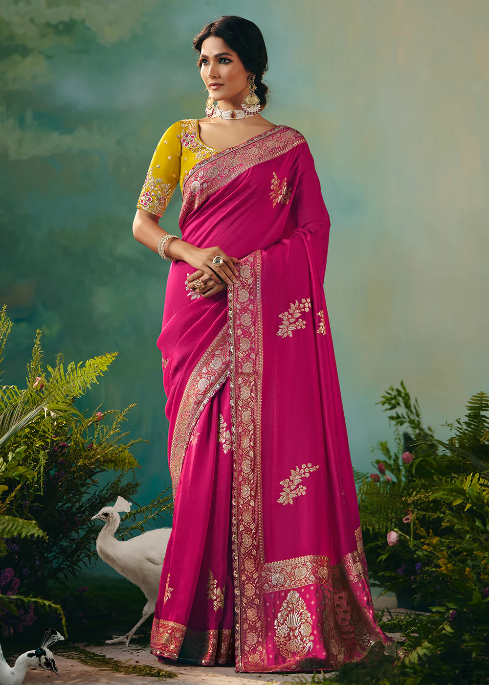 Rani Pink Premium Dola Viscose Silk Wedding Wear Saree