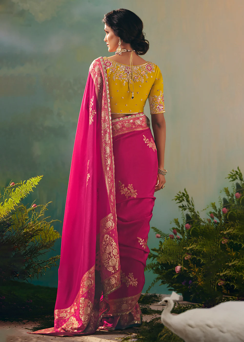 Rani Pink Premium Dola Viscose Silk Wedding Wear Saree - Image 3