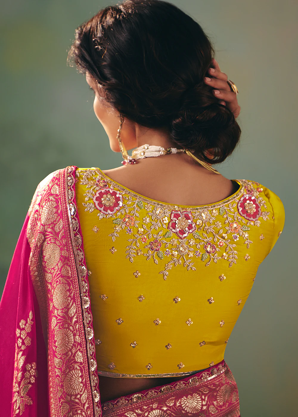 Rani Pink Premium Dola Viscose Silk Wedding Wear Saree - Image 5
