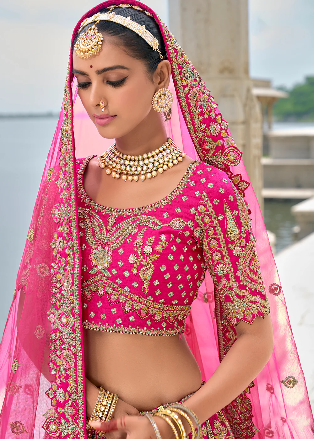Rani Pink Silk Embroidered Bridal Wear Lehenga Choli - Image 2