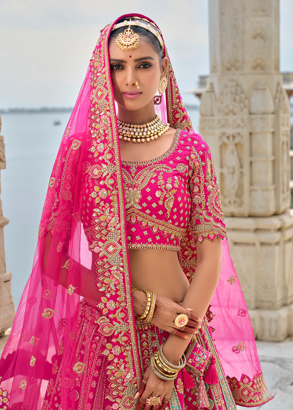 Rani Pink Silk Embroidered Bridal Wear Lehenga Choli - Image 5