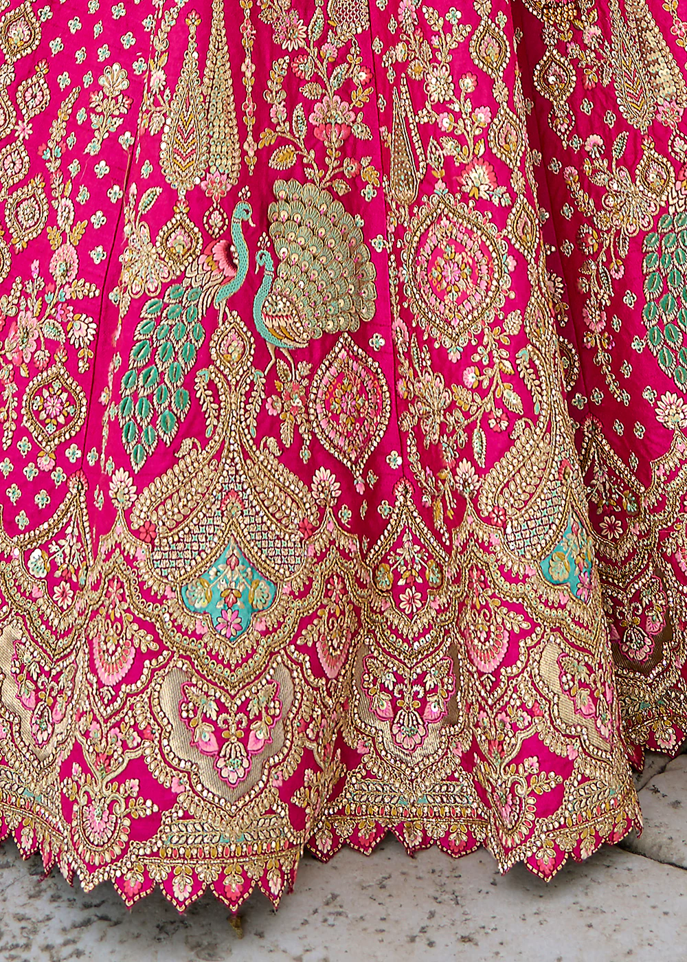 Rani Pink Silk Embroidered Bridal Wear Lehenga Choli - Image 6