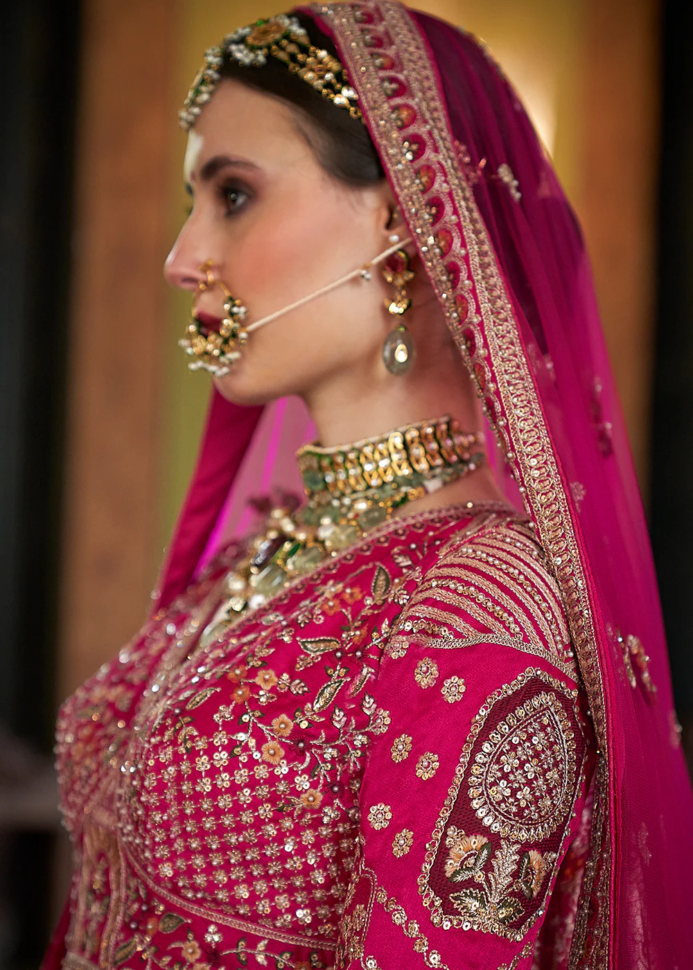 Rani Pink Silk Heavily Embroidered Bridal Lehenga Choli - Image 3
