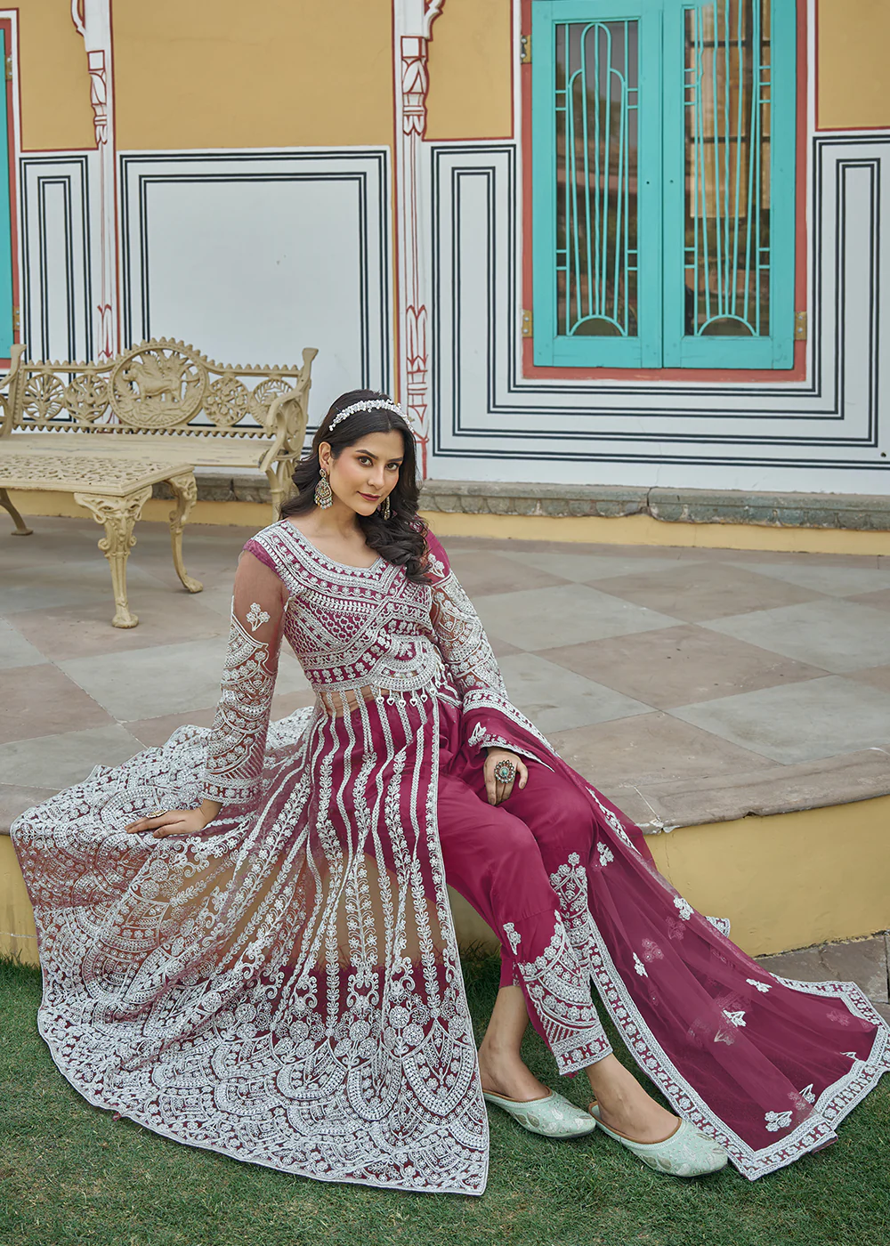 Rani Pink Slit Style Skirt & Pant Style Anarkali Suit - Image 3