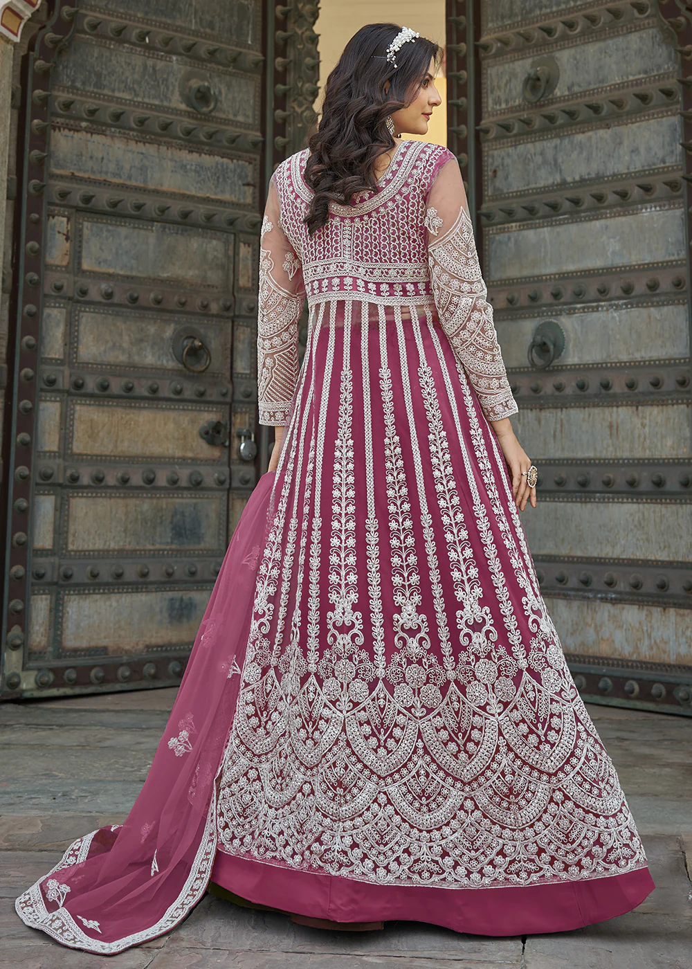 Rani Pink Slit Style Skirt & Pant Style Anarkali Suit - Image 5