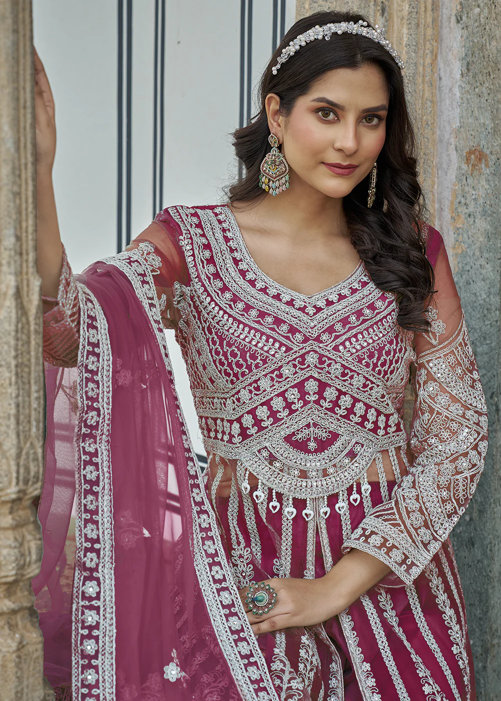 Rani Pink Slit Style Skirt & Pant Style Anarkali Suit - Image 6