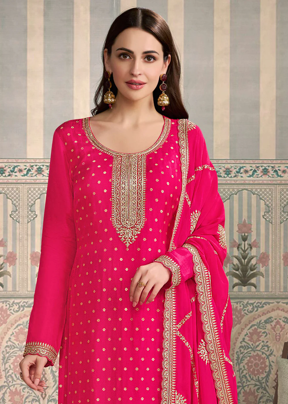 Rani Pink Viscose Silk Embroidered Salwar Suit - Image 2