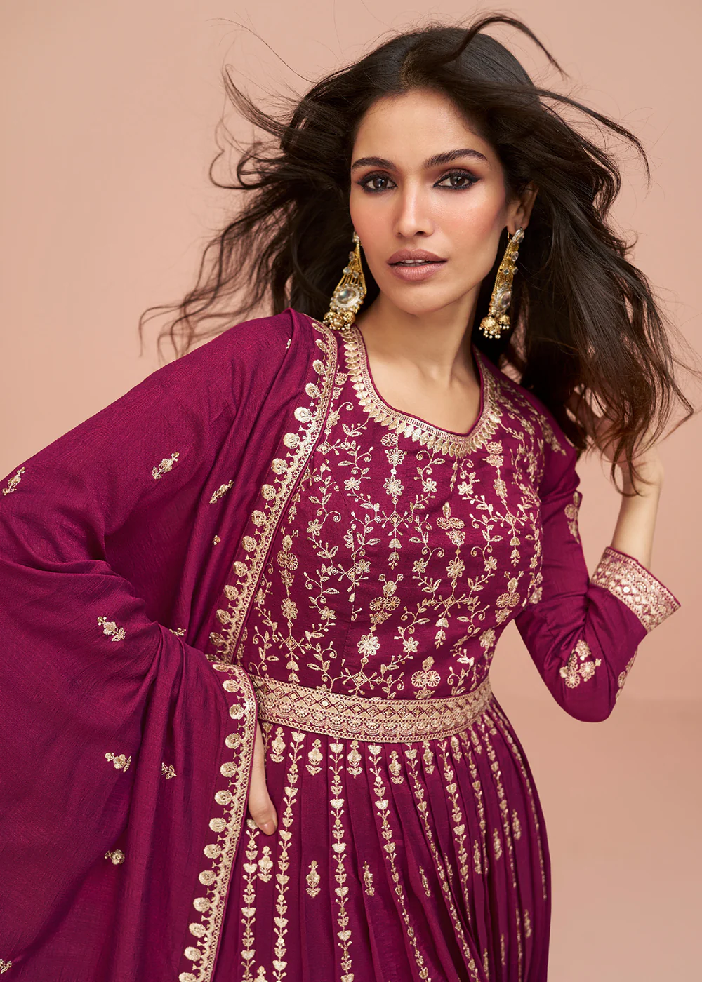Rani Pink Wedding Wear Silk Trendy Palazzo Suit - Image 2