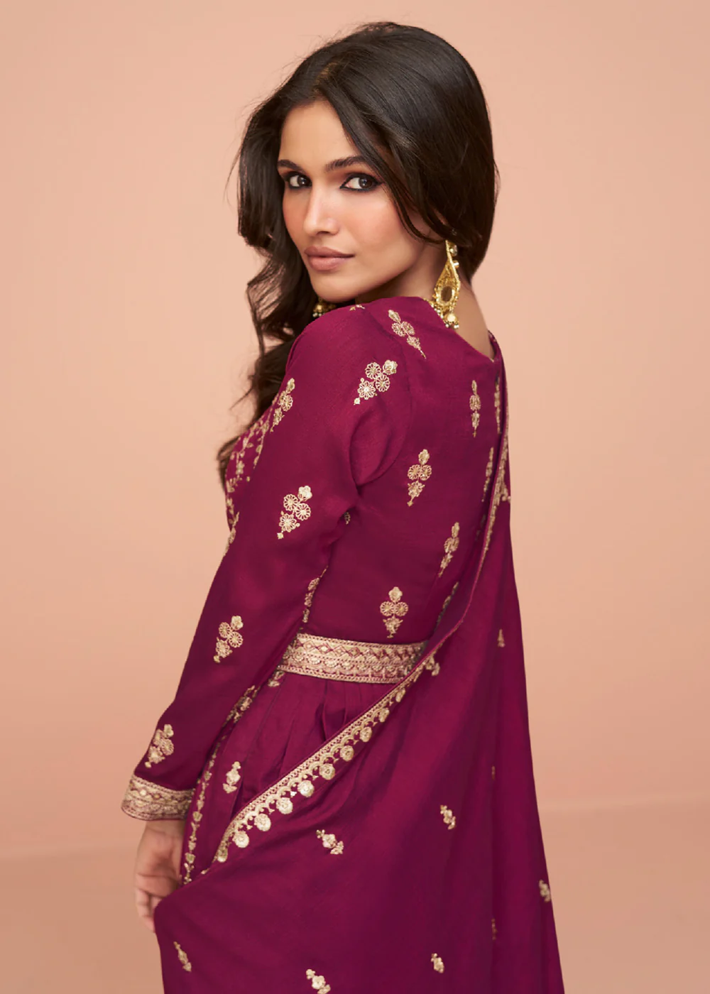 Rani Pink Wedding Wear Silk Trendy Palazzo Suit - Image 3