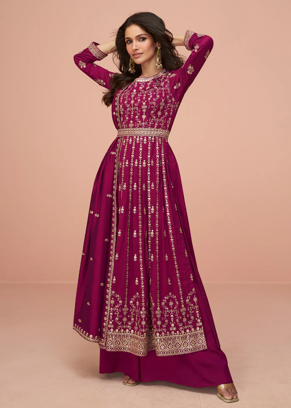 Rani Pink Wedding Wear Silk Trendy Palazzo Suit - Image 4