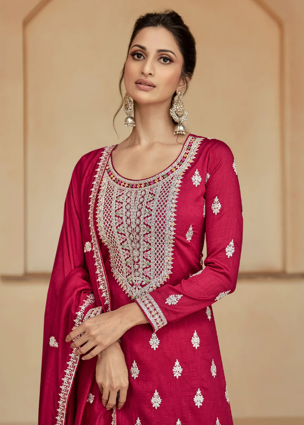 Rani Pink Zari & Sequins Work Palazzo Salwar Suit - Image 2