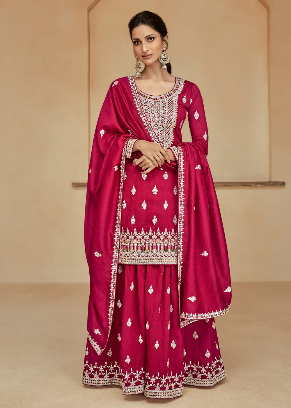 Rani Pink Zari & Sequins Work Palazzo Salwar Suit - Image 3