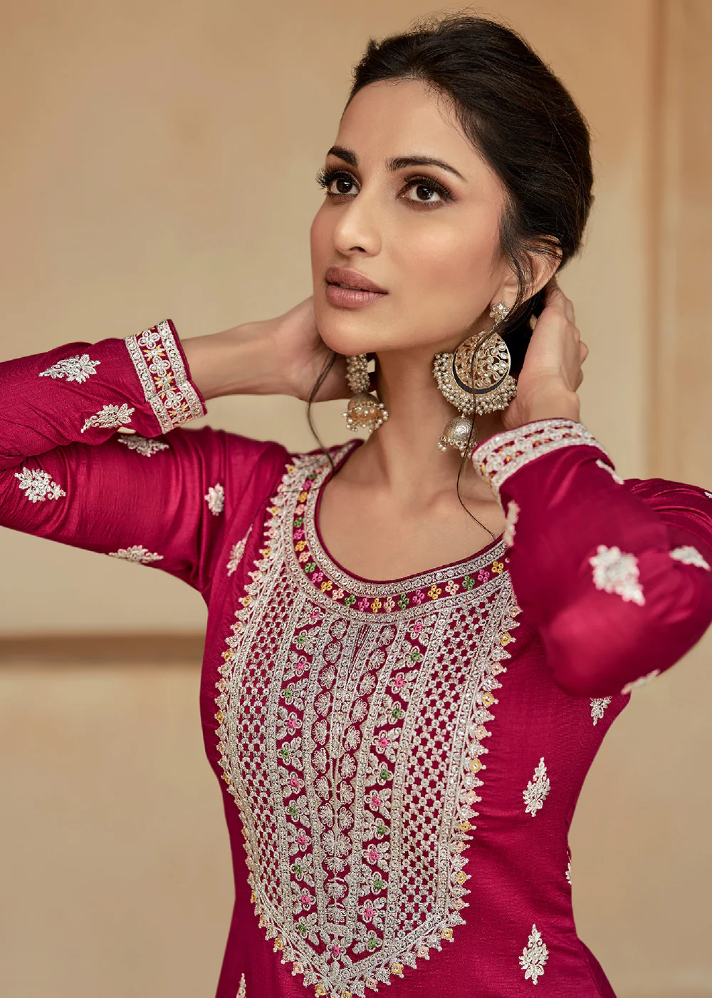 Rani Pink Zari & Sequins Work Palazzo Salwar Suit - Image 4