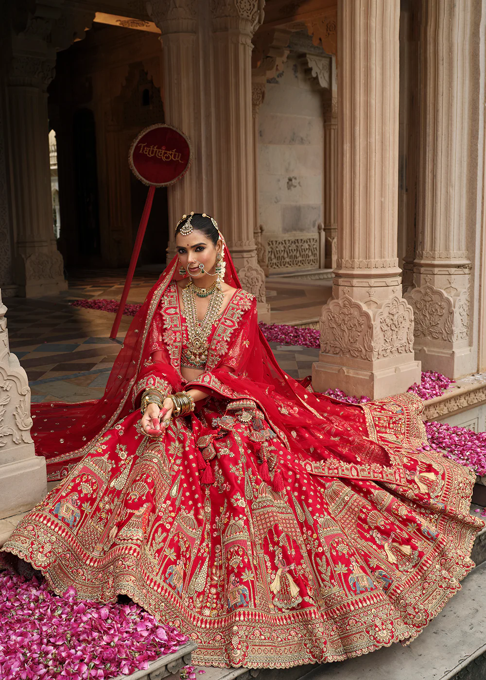Rani Red Khatli Embroidered Silk Bridal Lehenag Choli - Image 2