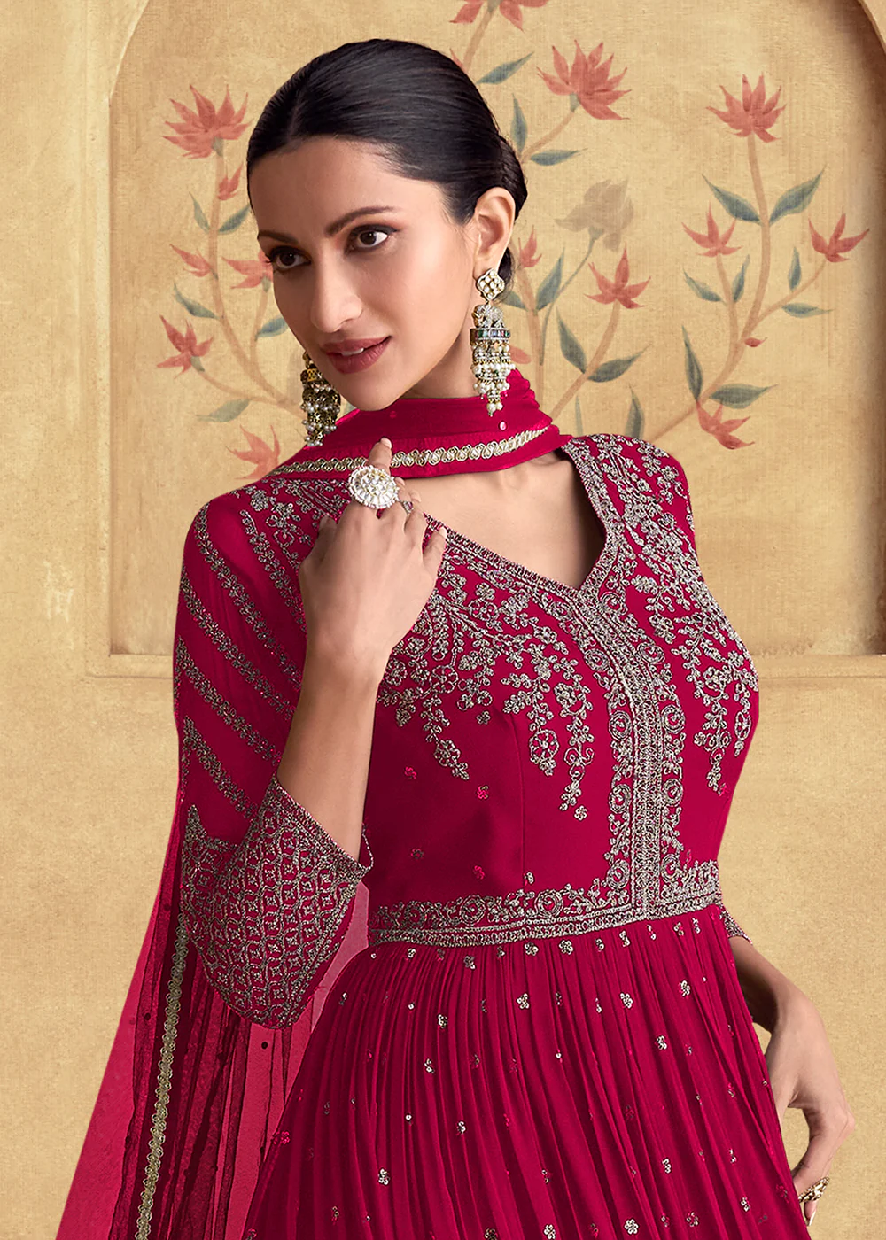 Rani Red Wedding Style Designer Anarkali Gown - Image 2