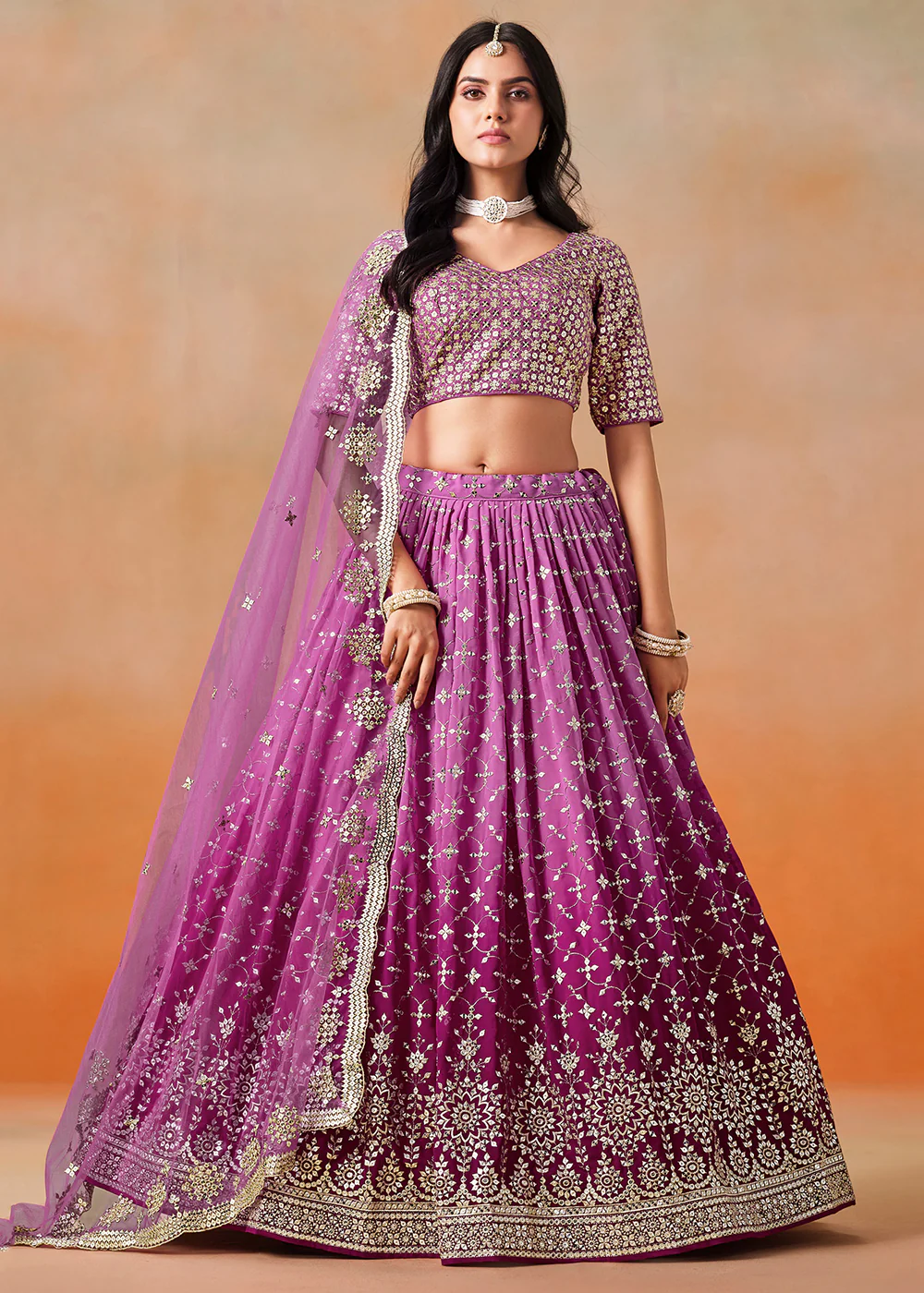 Rani Sequins & Zari Embroidered Wedding Lehenga Choli