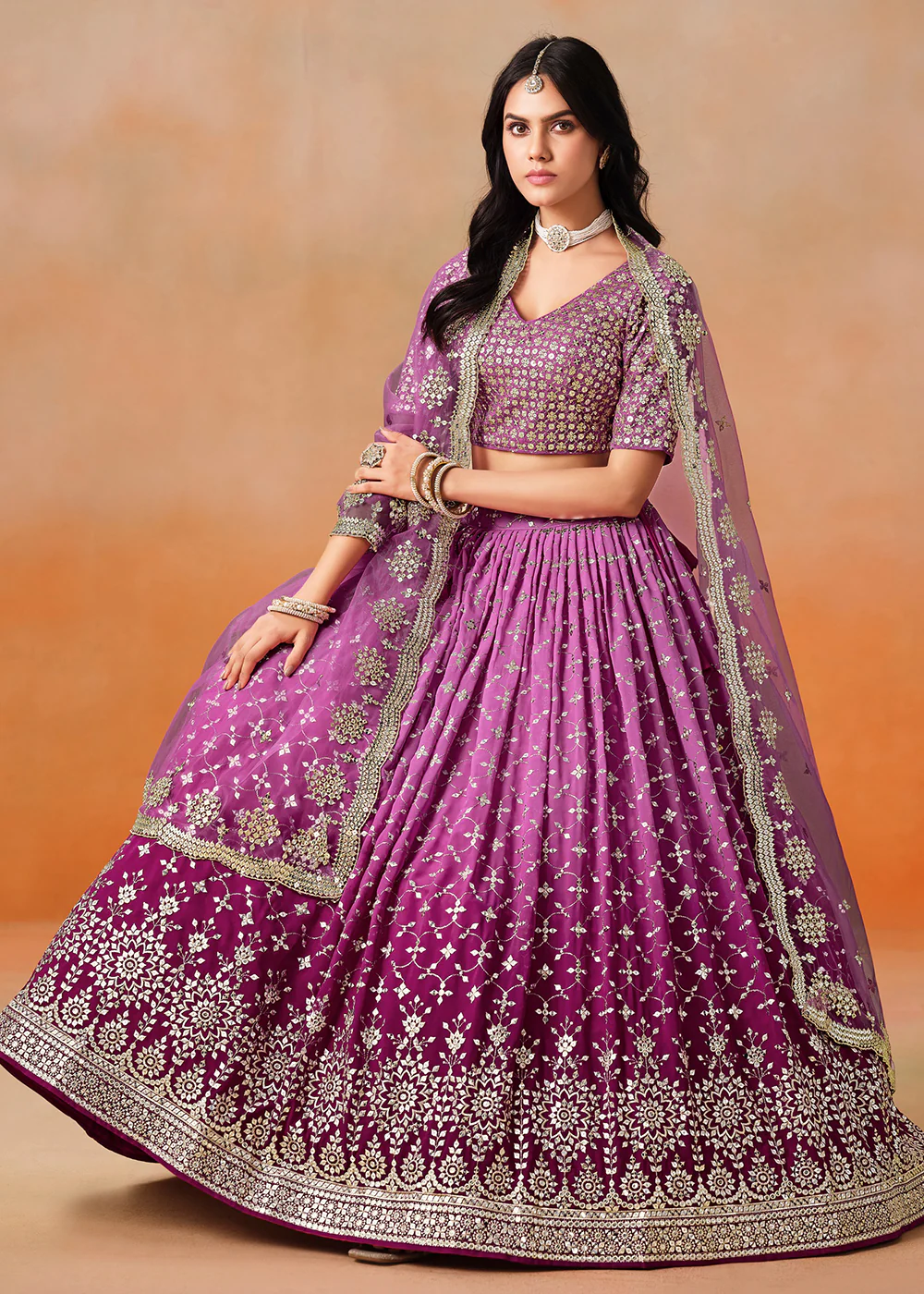 Rani Sequins & Zari Embroidered Wedding Lehenga Choli - Image 4