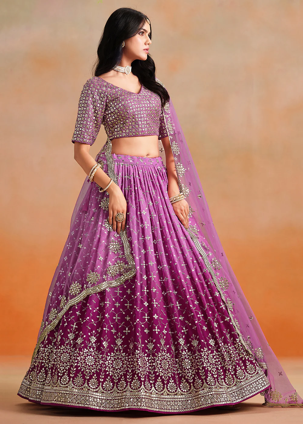 Rani Sequins & Zari Embroidered Wedding Lehenga Choli - Image 5