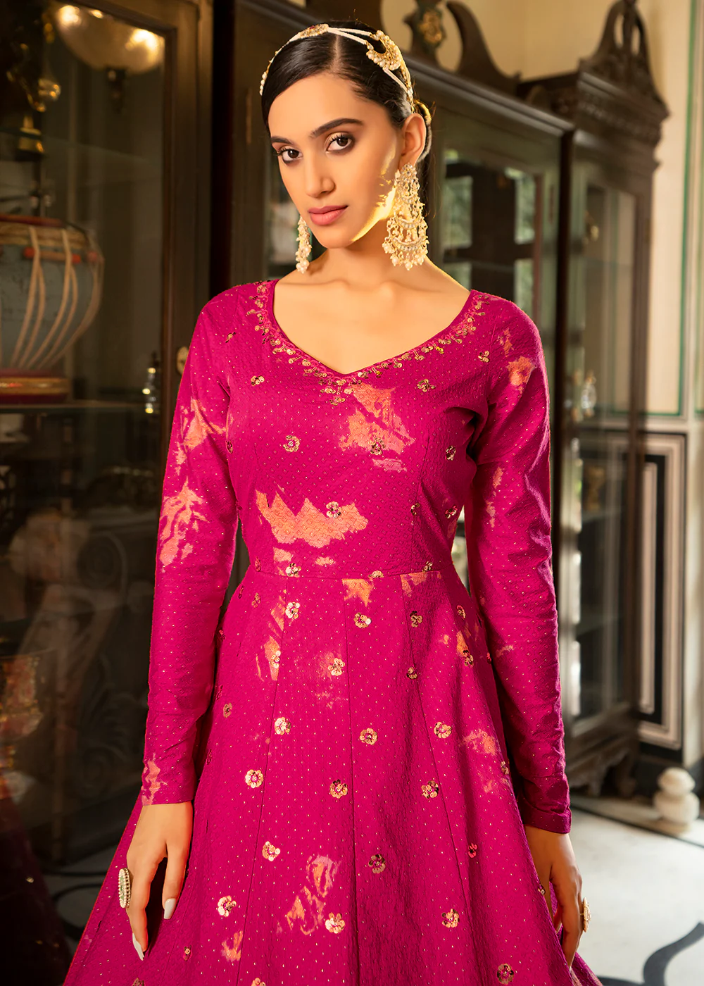 Rani Shibori Print Embroidered Floor Length Cotton Gown - Image 2