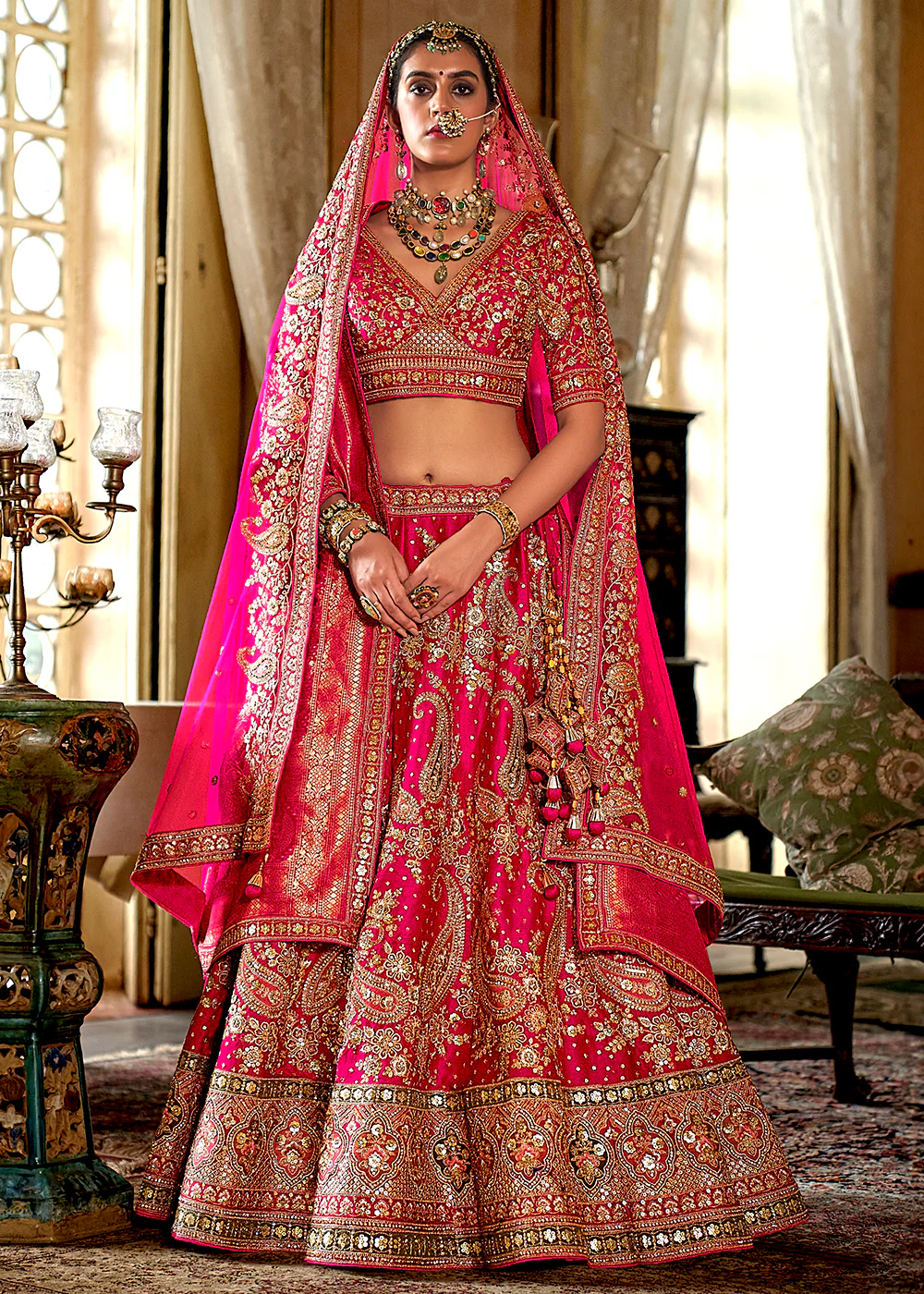 Rani Silk Heavily Embroidered Bridal Wear Lehenga Choli