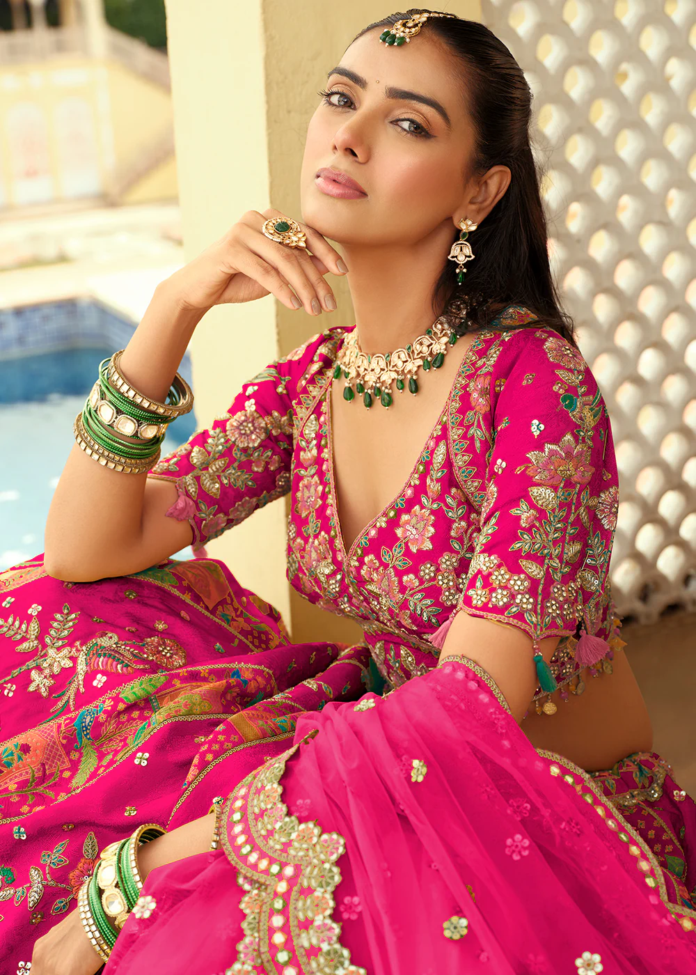 Rani Silk with Embroidered Bridal Lehenga Choli - Image 2