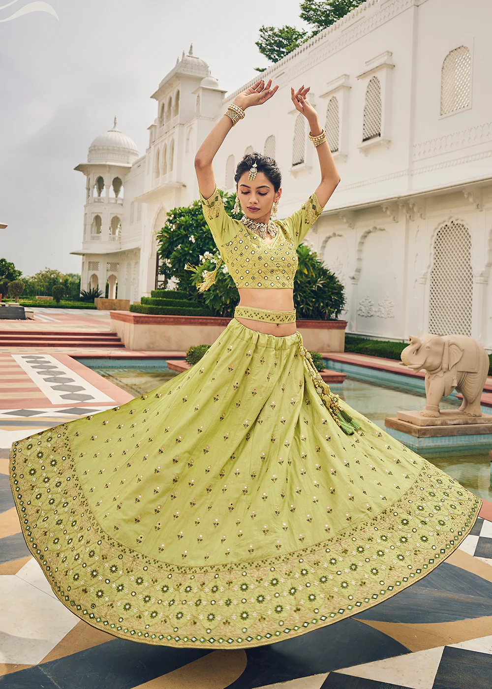 Ravishing Green Viscose Silk Traditional Bridal Lehenga Choli - Image 3