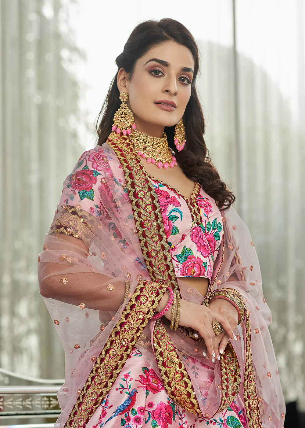 Ravishing Light Pink Art Silk Floral Printed Lehenga Choli - Image 2