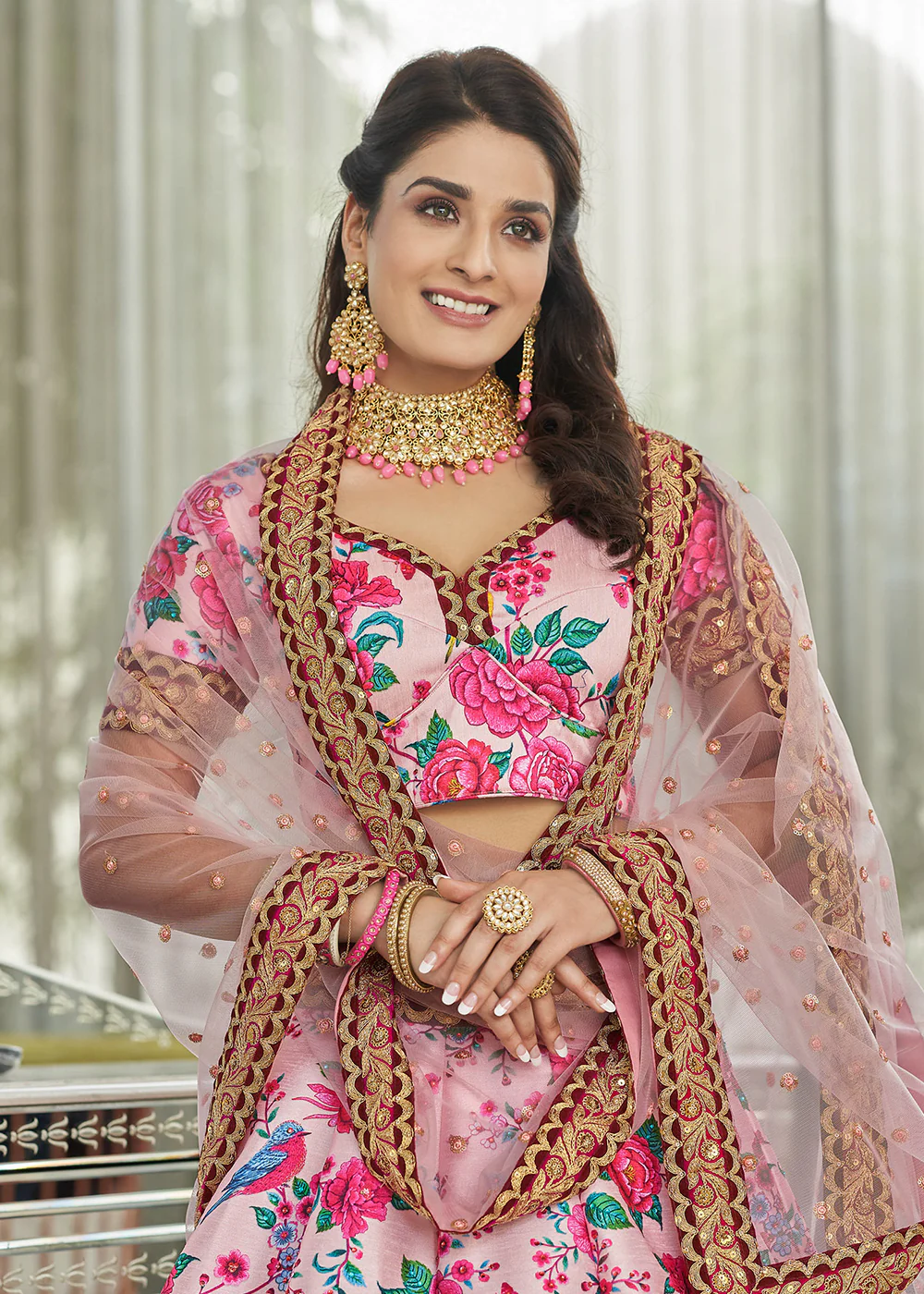 Ravishing Light Pink Art Silk Floral Printed Lehenga Choli - Image 3