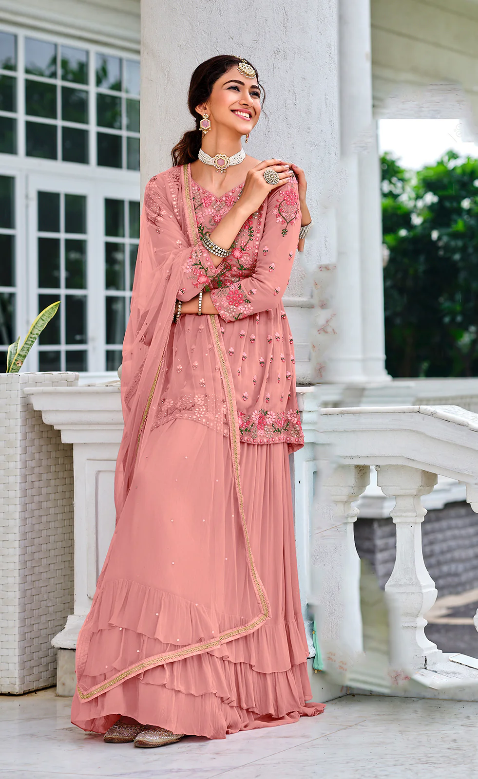Readymade Mauve Pink Embroidered Viscose Georgette Suit - Image 3