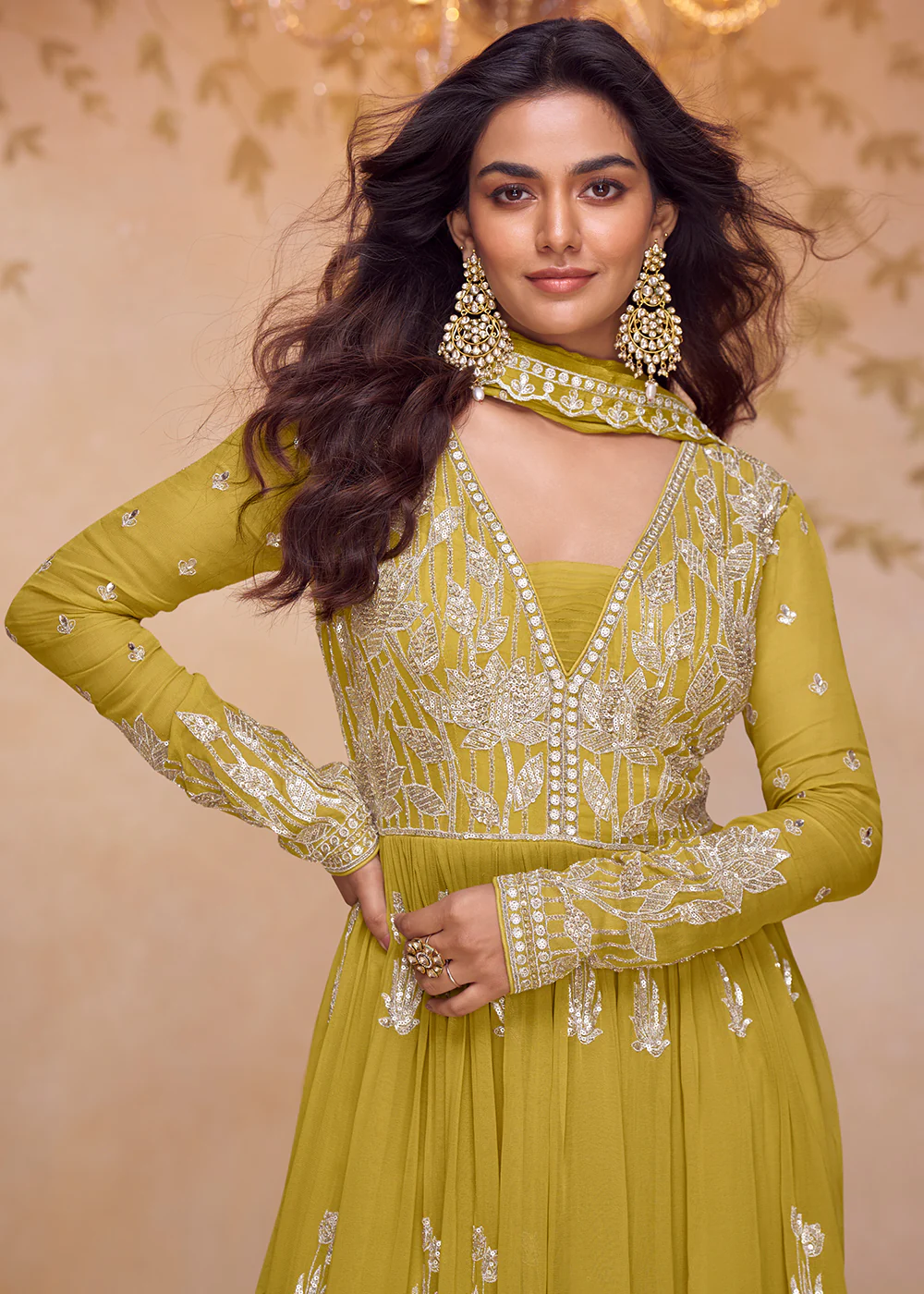 Real Chinnon Festive Style Mustard Palazzo Style Suit - Image 2
