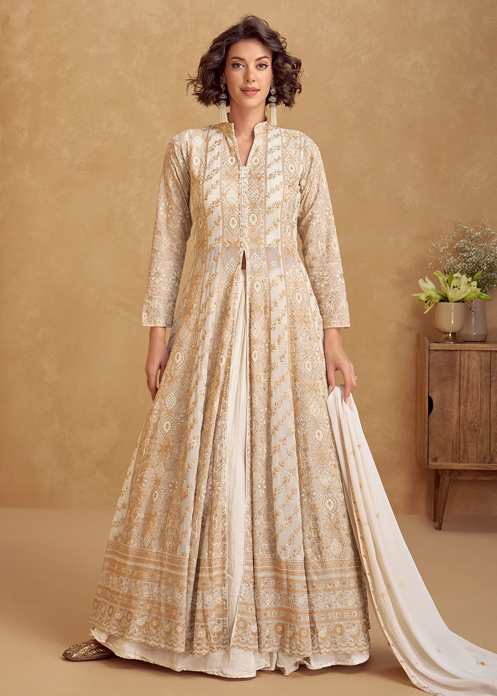 Real Georgette Ivory Eid Style Slit Style Lehenga Suit