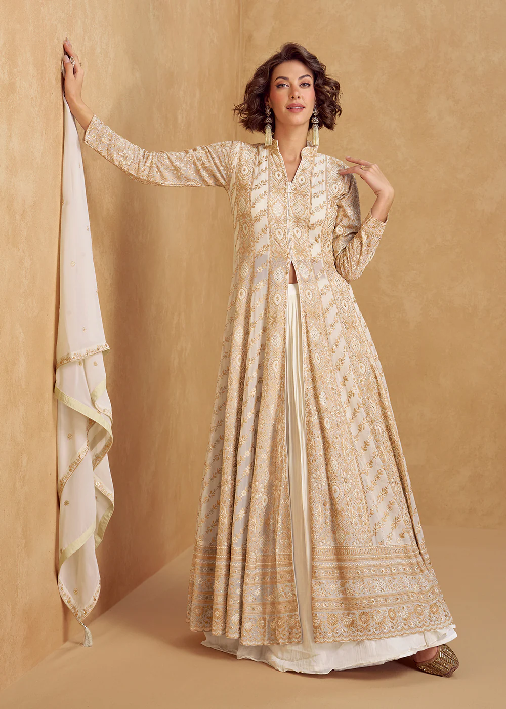 Real Georgette Ivory Eid Style Slit Style Lehenga Suit - Image 3