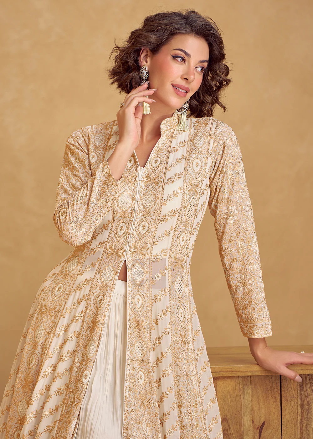 Real Georgette Ivory Eid Style Slit Style Lehenga Suit - Image 4