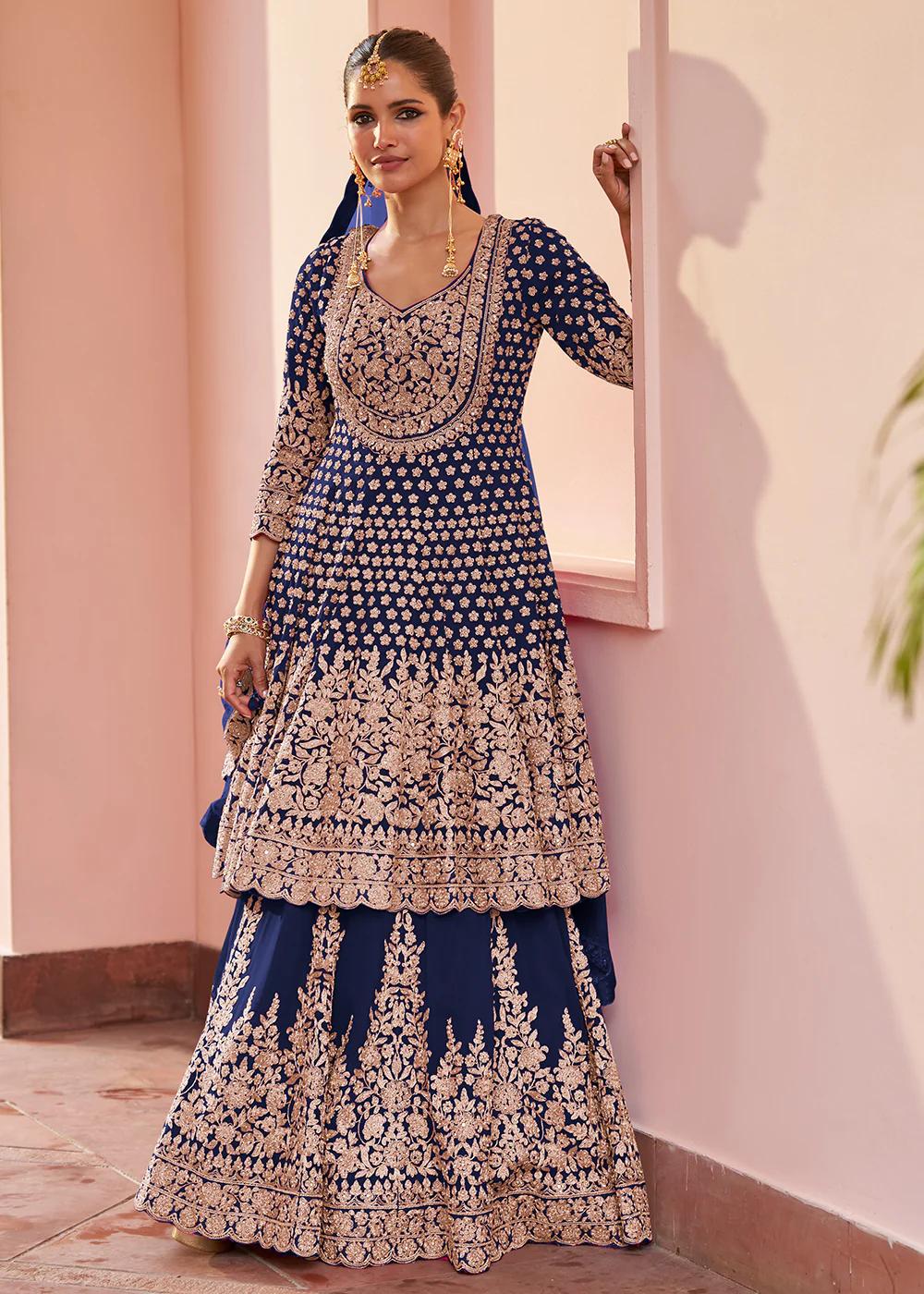 Real Georgette Navy Blue Wedding Festive Lehenga Suit