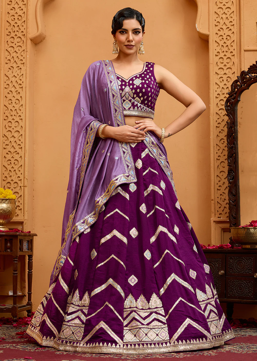 Reception Style Burgundy Embroidered Lehenga Choli
