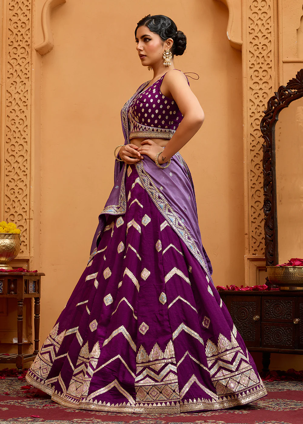 Reception Style Burgundy Embroidered Lehenga Choli - Image 6